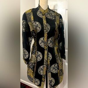 Citron Santa Monica Rayon Silk Duster Jacket Asian Dragons Womens Small
